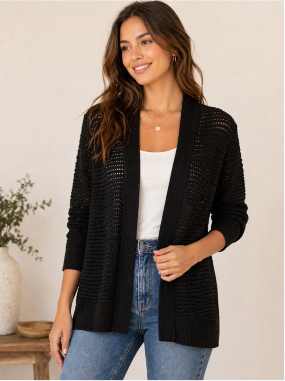 GAP Black Open Knit Cardigan Sweater Lightweight Boho Layer Small